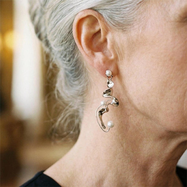 Annalise Abstract Vintage-Style Pearl-Look Earrings | Silver-Tone — image 2