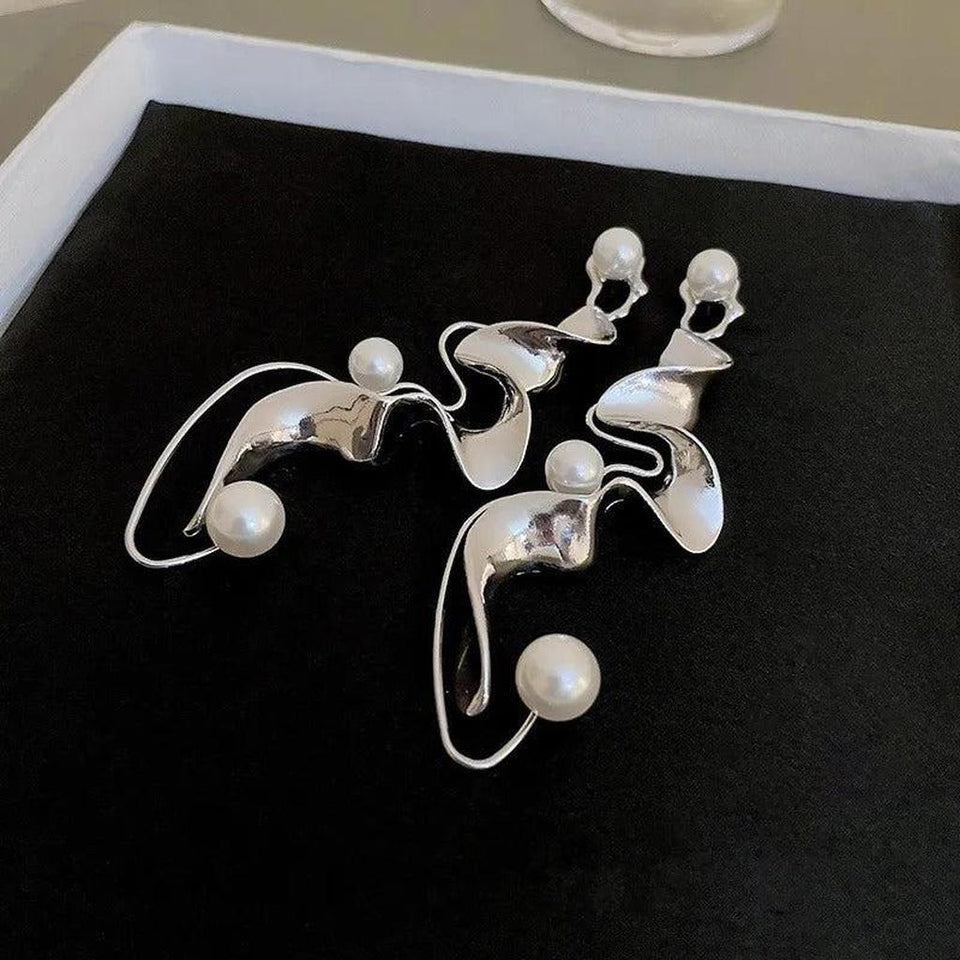 Annalise Abstract Vintage-Style Pearl-Look Earrings | Silver-Tone