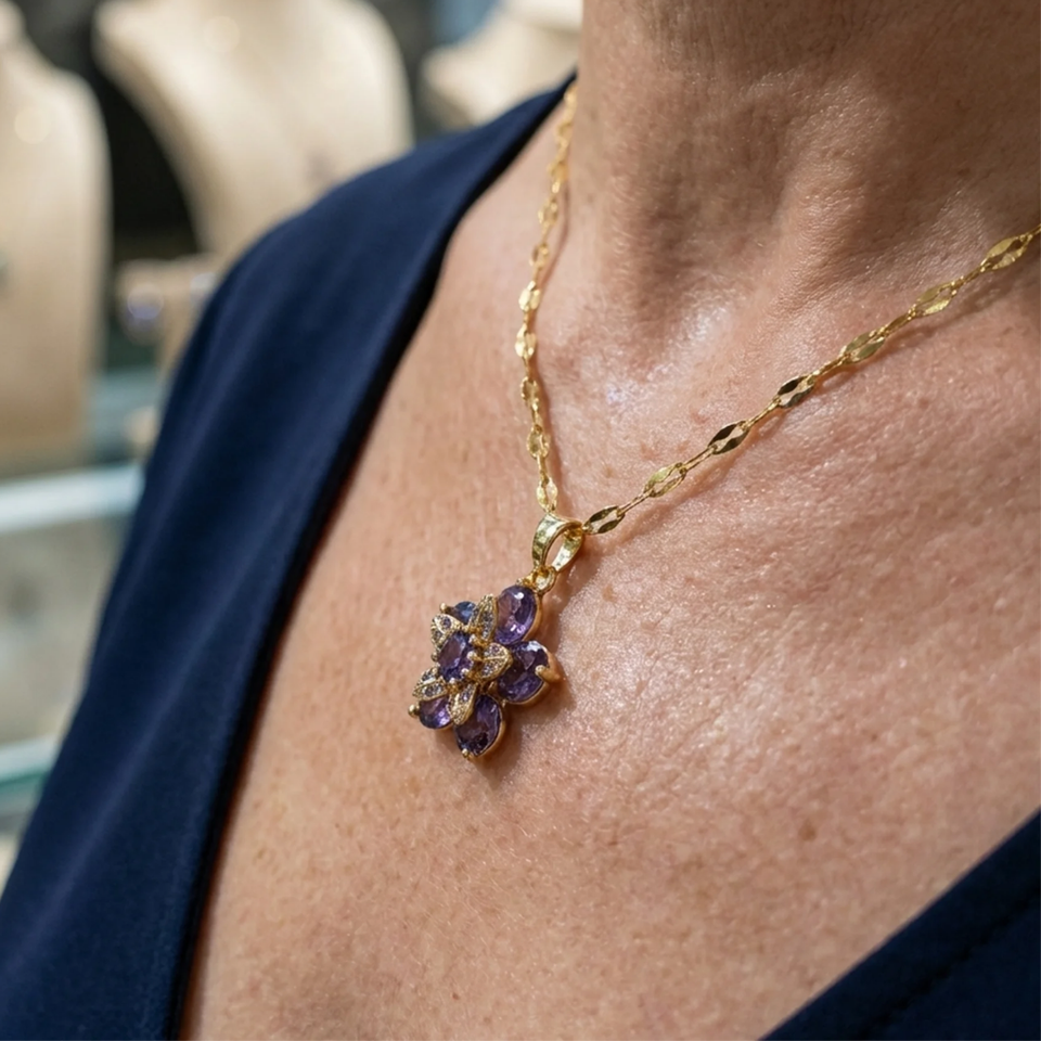 Olivia Purple Flower Necklace | Gold-Tone — image 2