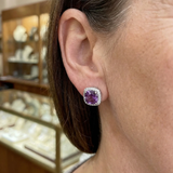 Margaret Purple Square Pavé Stud Earrings | Silver-Tone — image 2