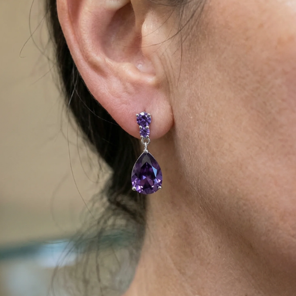 Victoria Purple Teardrop Earrings | Silver-Tone — image 2