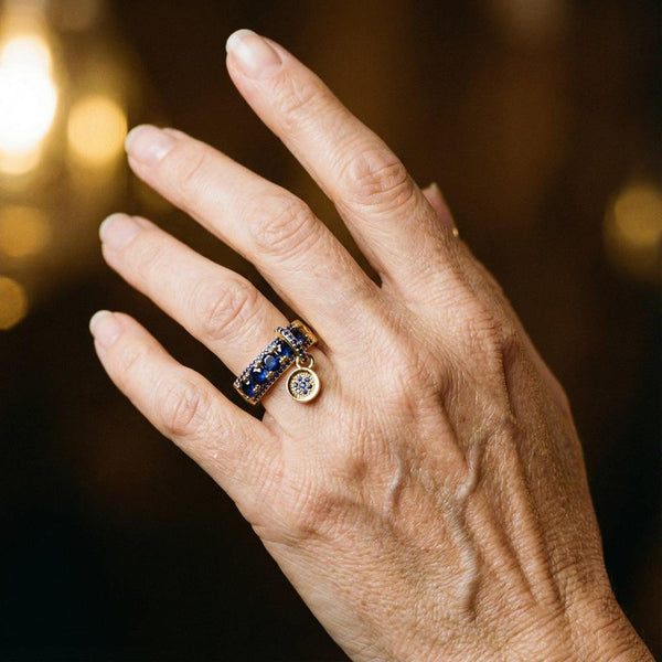 Mae Antique-Style Blue Sparkle Ring | Gold-Tone — image 2