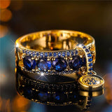 Mae Antique-Style Blue Sparkle Ring | Gold-Tone