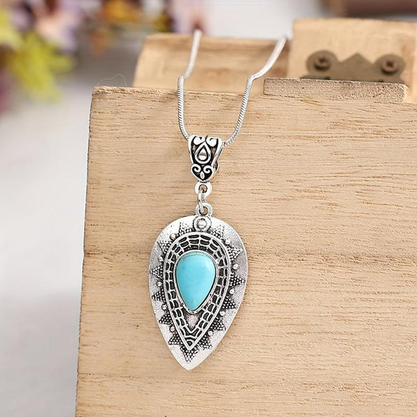 Georgina Turquoise-Color Teardrop Necklace | Silver-Tone