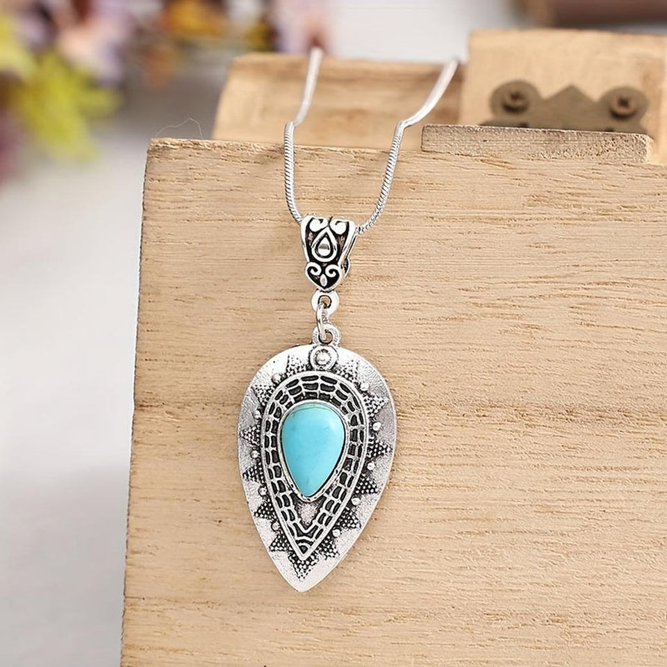 Georgina Turquoise-Color Teardrop Necklace | Silver-Tone