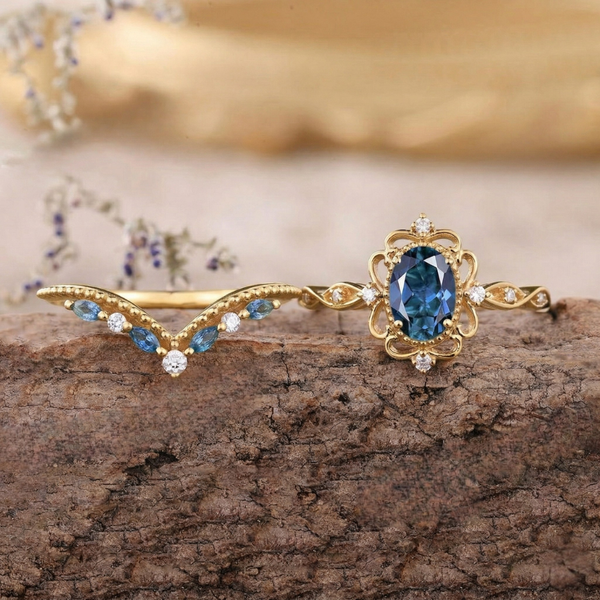 Claire Blue Crown Ring Set | Gold-Tone — image 3