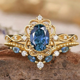Claire Blue Crown Ring Set | Gold-Tone