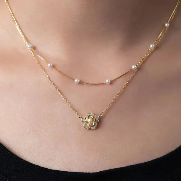Blanche Double Pearl-Look Flower Necklace - image 2