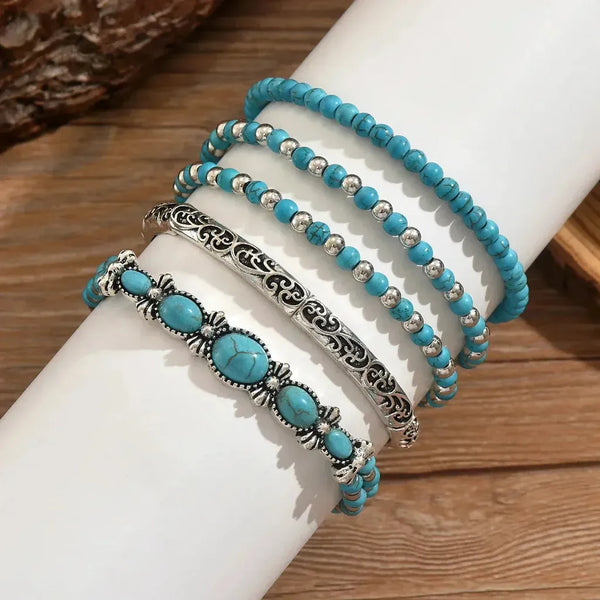 Jocelyn Boho Turquoise-Color Bead Bracelet Set - image 4