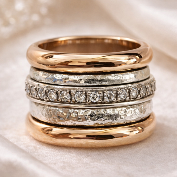 Josephine Wide Multi-Row Vintage-Style Ring | Gold-Tone