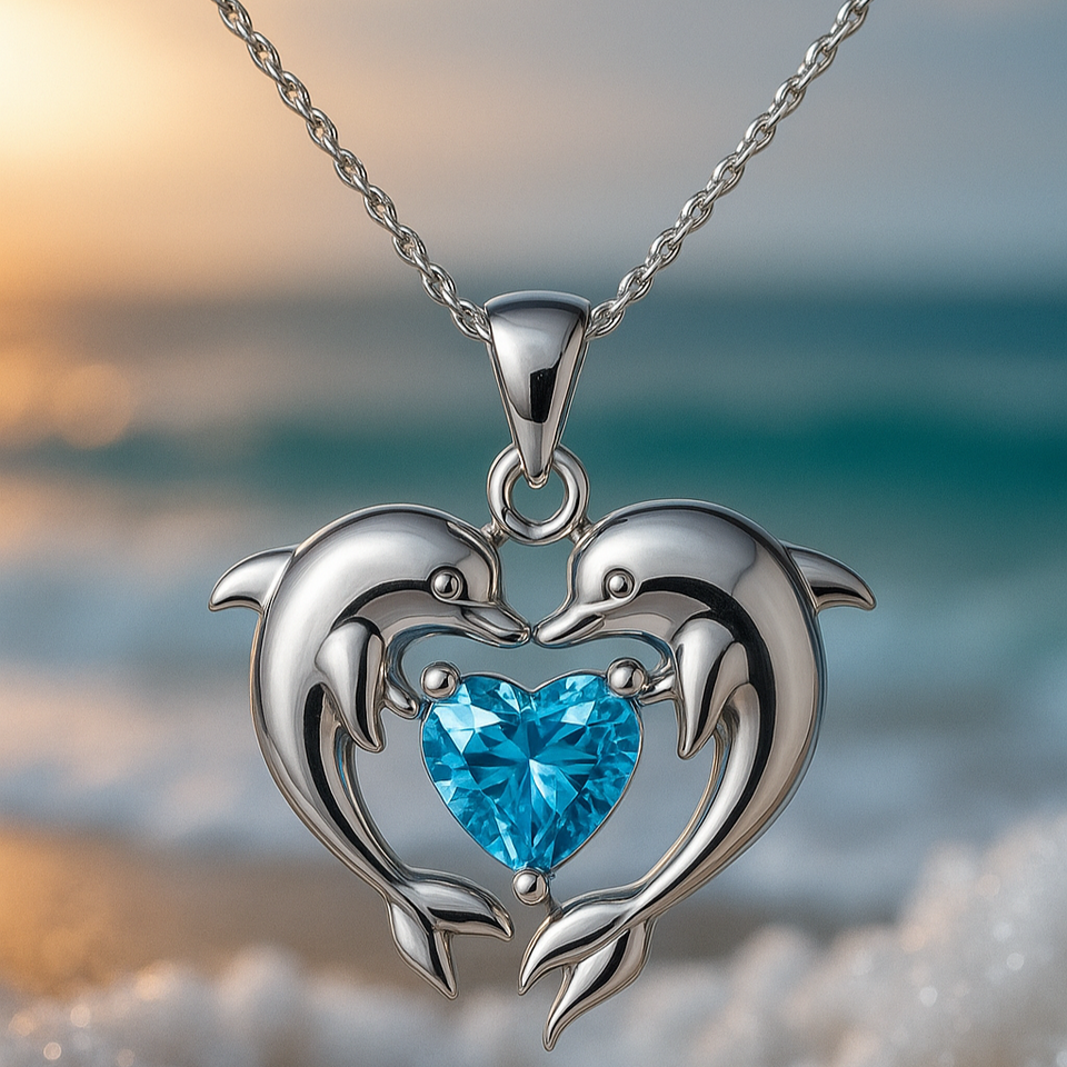 Samantha Double Dolphin Love Necklace | Silver-Tone