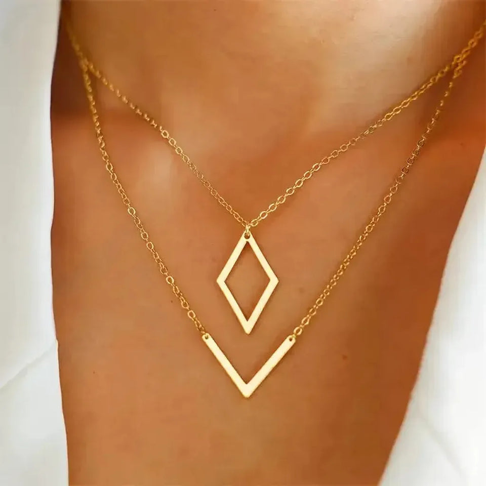 Mavis Geometric V Pendant Necklace - image 1