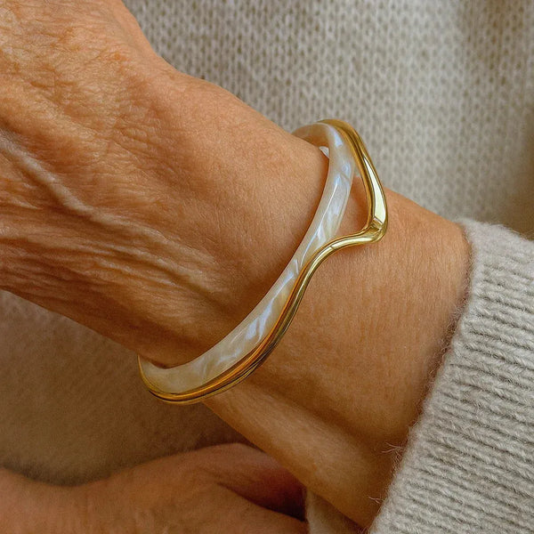 Muriel White Open Bracelet | Gold-Tone — image 2
