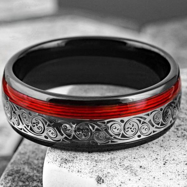 Dominic Red Inlay Band Ring | Black - image 14