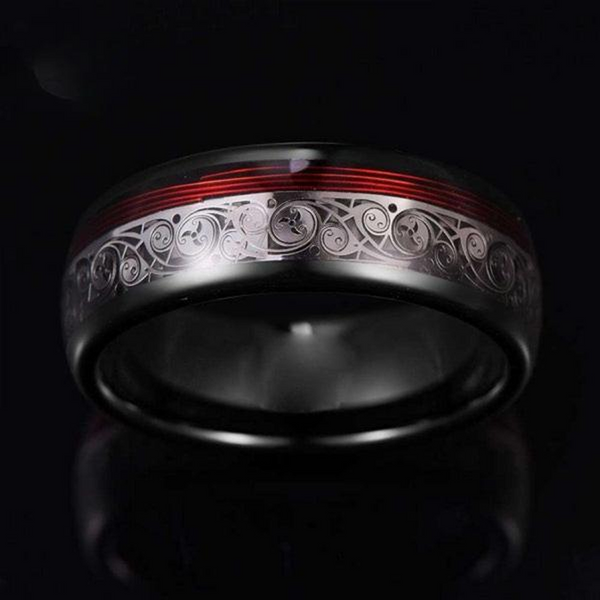Dominic Red Inlay Band Ring | Black - image 2