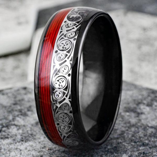 Dominic Red Inlay Band Ring | Black - image 7