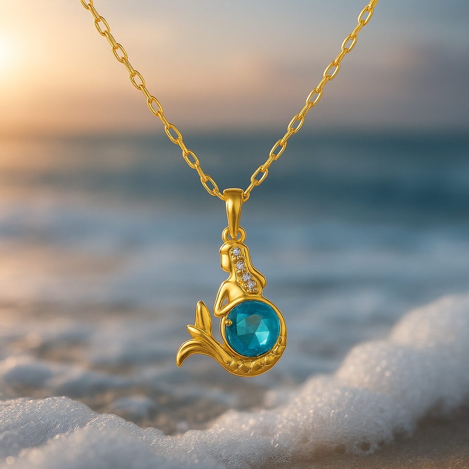 Delia Mermaid Blue Accent Necklace | Gold-Tone