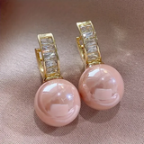 Rosalyn Earrings with Pink Pearl-Look and Sparkle | Gold-Tone