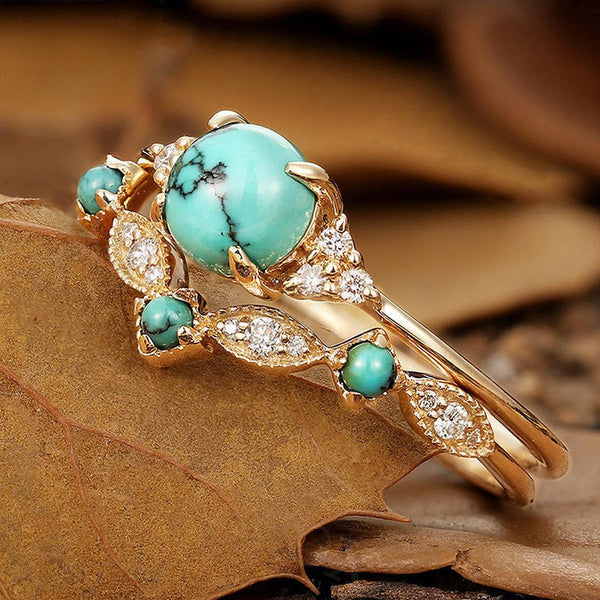 Estelle Turquoise-Color Crown Ring Set | Gold-Tone — image 2