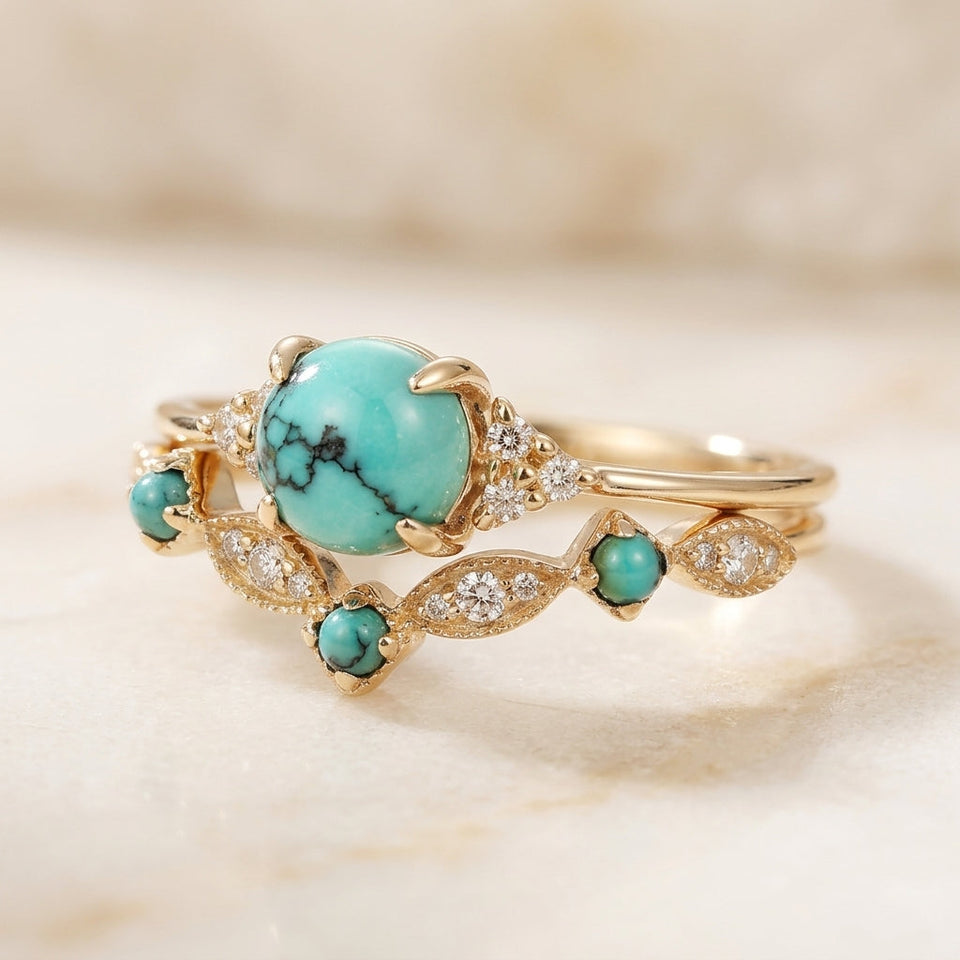 Estelle Turquoise-Color Crown Ring Set | Gold-Tone