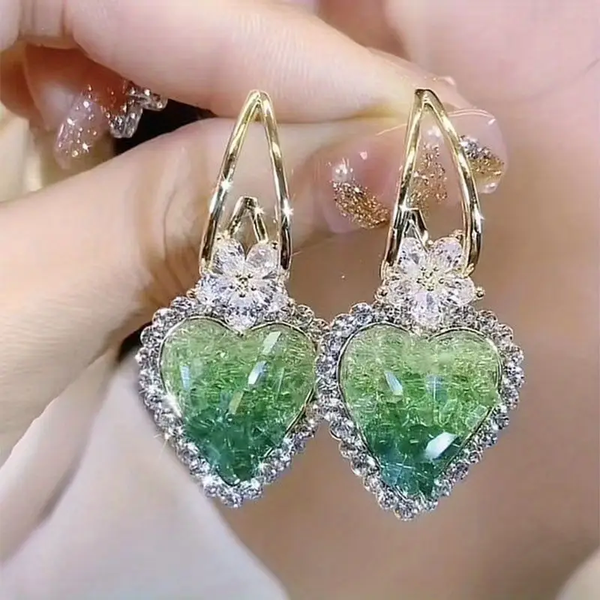 Amelia Green Sparkling Heart Earrings - image 1
