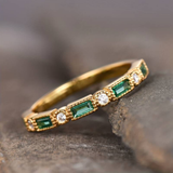 Phyllis Green Ring with Gold-Tone and Sparkling Details