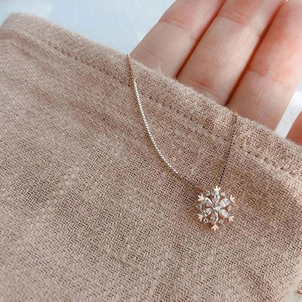 Magnolia Snow-Motif Sparkle Necklace | Rose-Gold or Silver Tones — image 3