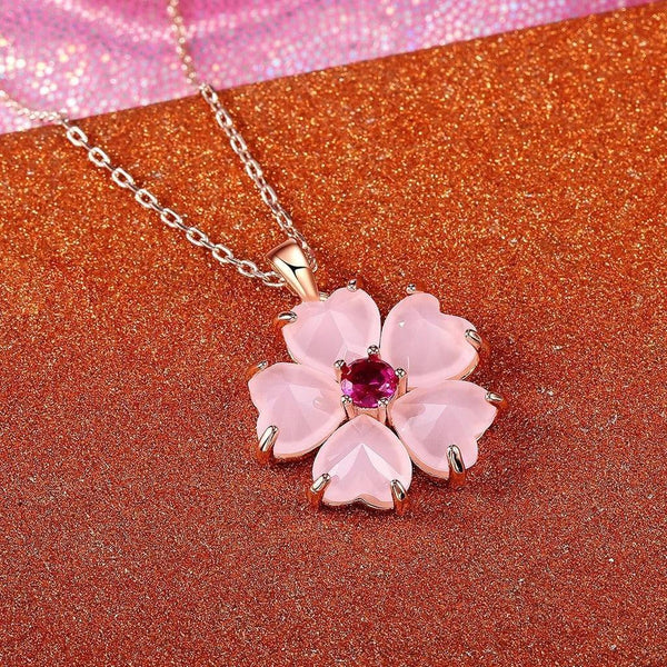 Daria Pink Flower Necklace | Gold-Tone