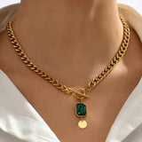 Isabel Bold Gold-Tone Chain Green Pendant Necklace — image 2