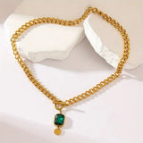 Isabel Bold Gold-Tone Chain Green Pendant Necklace — image 4