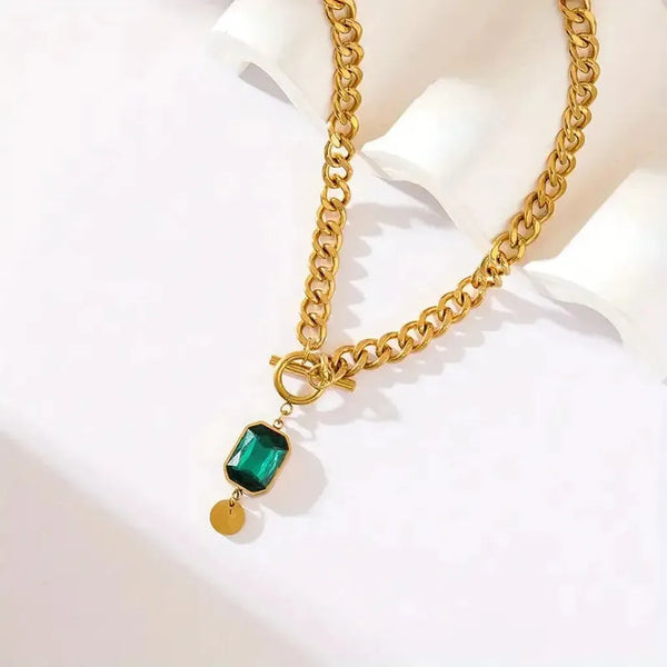 Isabel Bold Gold-Tone Chain Green Pendant Necklace — image 5