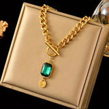Isabel Bold Gold-Tone Chain Green Pendant Necklace