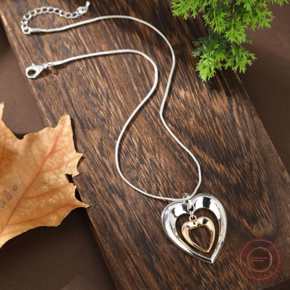 Mabel Two-Tone Heart Drop Necklace
