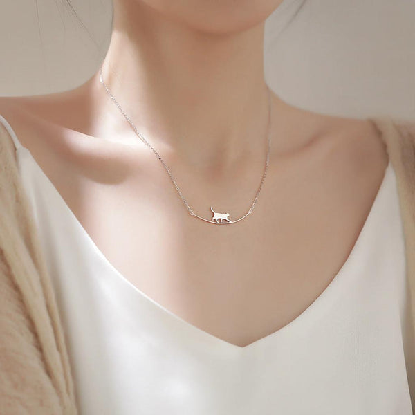 Daphne Climbing Cat Necklace | Silver-Tone
