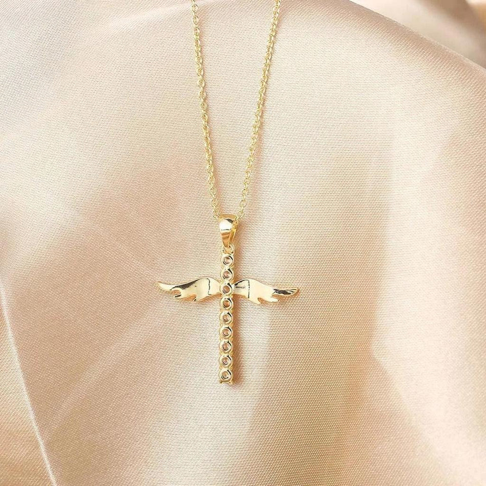 Josephine Cross and Gold-Tone Angel Wing Necklace