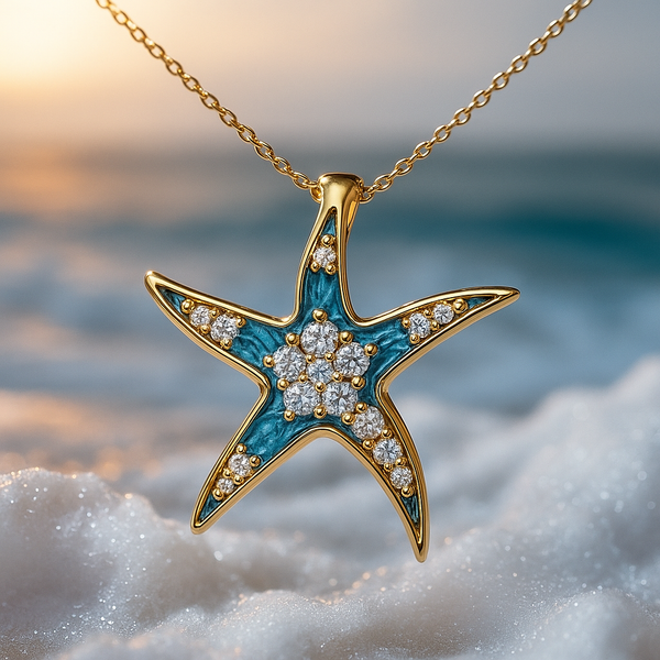Violet Shimmering Blue Starfish Opal-Effect Necklace - image 1