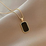 Frances Minimalist Black Square Pendant Necklace - image 2