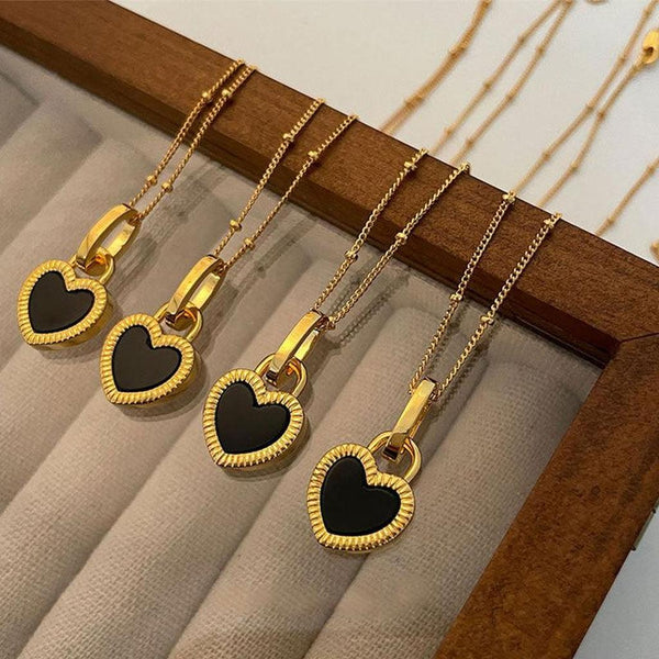 Eleanor Black and White Heart Necklace | Gold-Tone — image 4