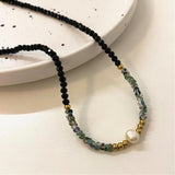 Constance Black Bead and Pearl-Look Gold-Tone Necklace