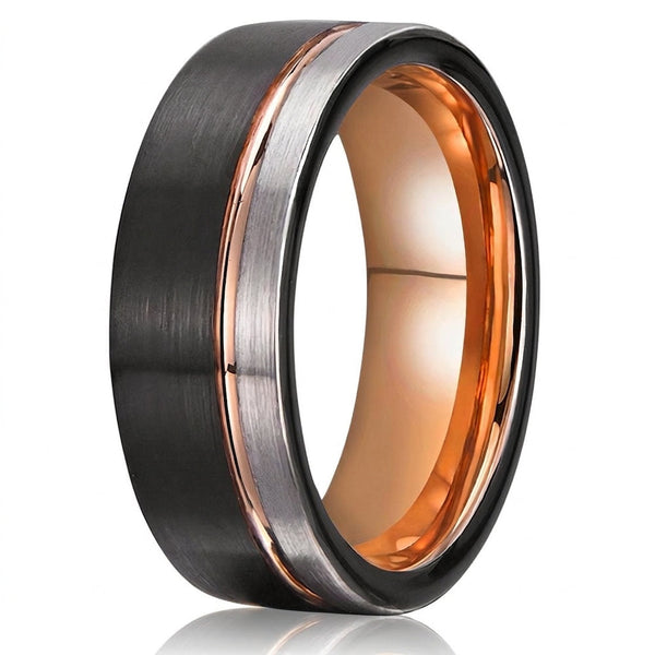 Stephen Black Band Ring | Rose-Gold-Tone
