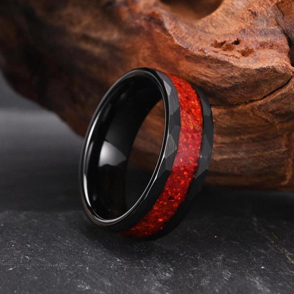 Quentin Red Inlay Band Ring | Black - image 2