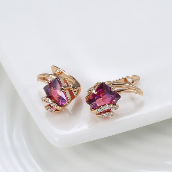 Monica Crimson Square Earrings | Rose-Gold-Tone — image 2