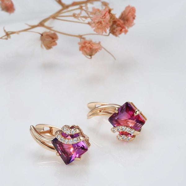 Monica Crimson Square Earrings | Rose-Gold-Tone — image 4