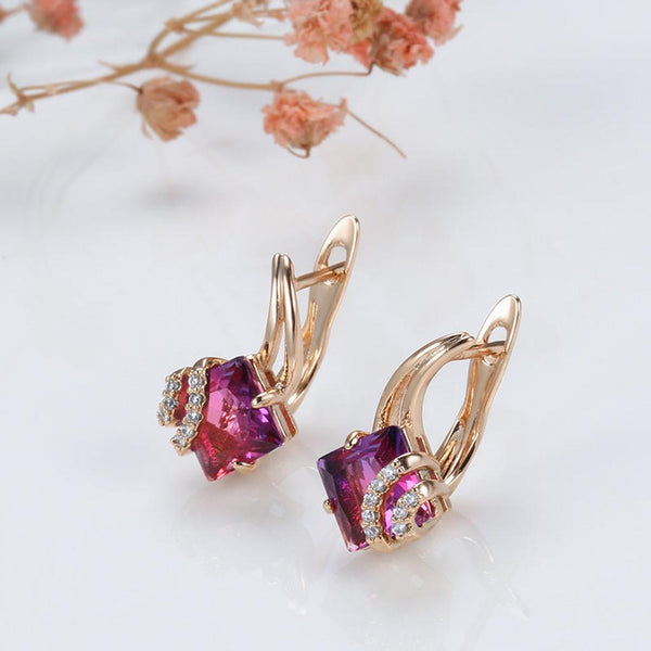 Monica Crimson Square Earrings | Rose-Gold-Tone