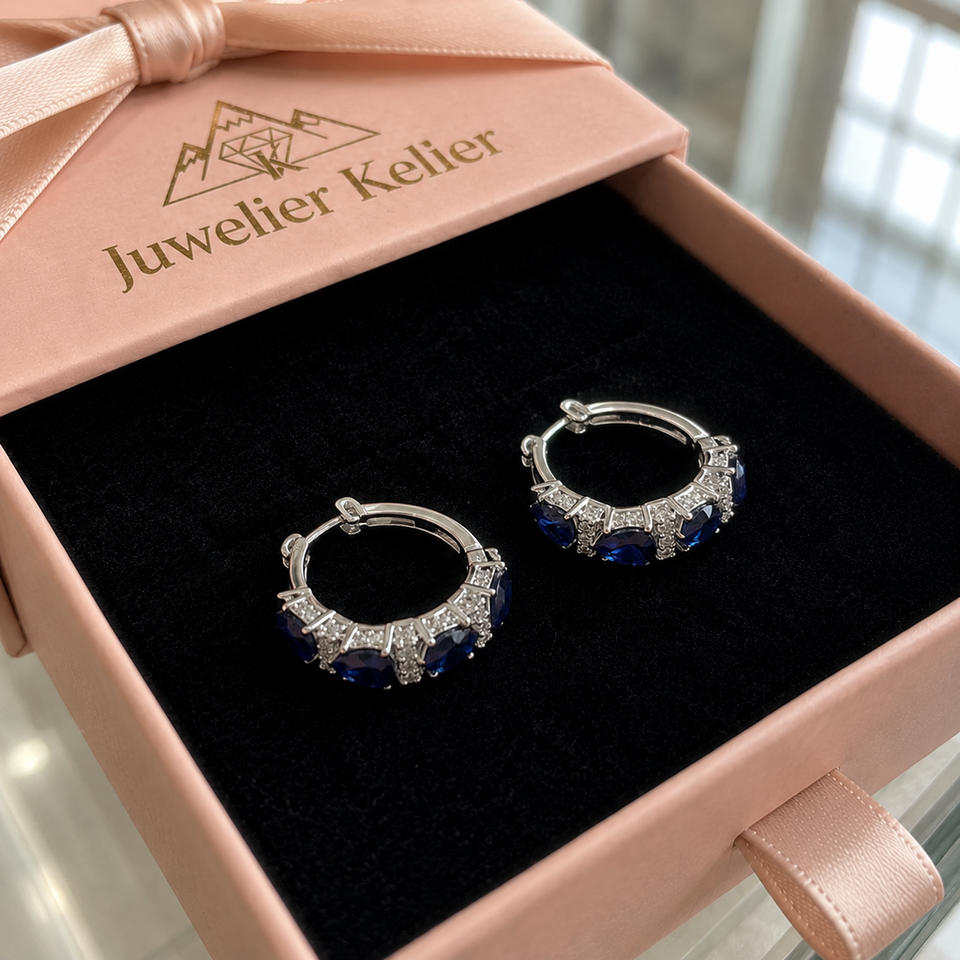 Rosalind Blue Crest Earrings | Silver-Tone