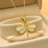 Rose Dragonfly Gold-Tone Opal-Effect Necklace — image 4