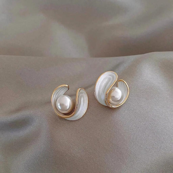 Ruth White Opal-Look and Pearl-Look Drop Earrings | Gold-Tone