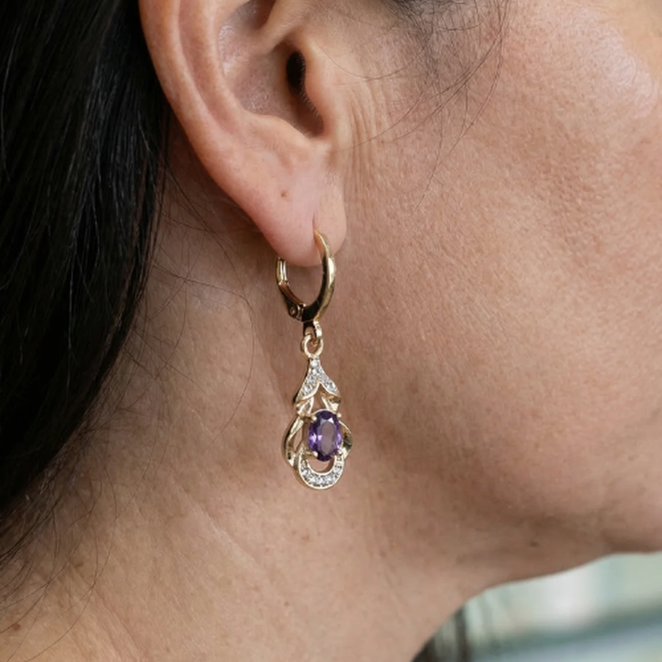 Belinda Purple Drop Earrings | Rose-Gold-Tone — image 2