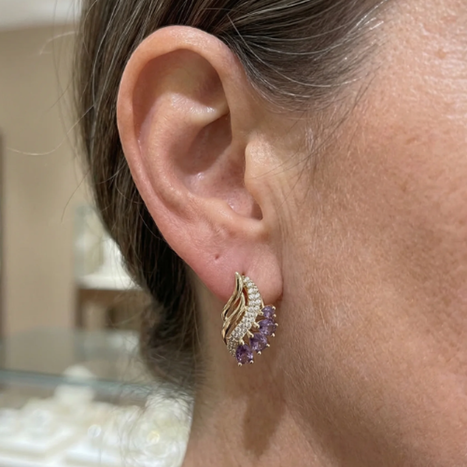 Jane Purple Feather Earrings | Rose-Gold-Tone — image 2