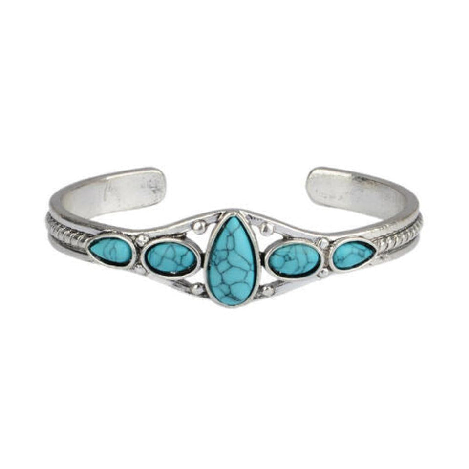 Arabella Open Turquoise-Color Teardrop Bangle | Silver-Tone